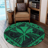 Hawaiian Map Kanaka Hibiscus Green Polynesian Round Carpet - AH - Polynesian Pride