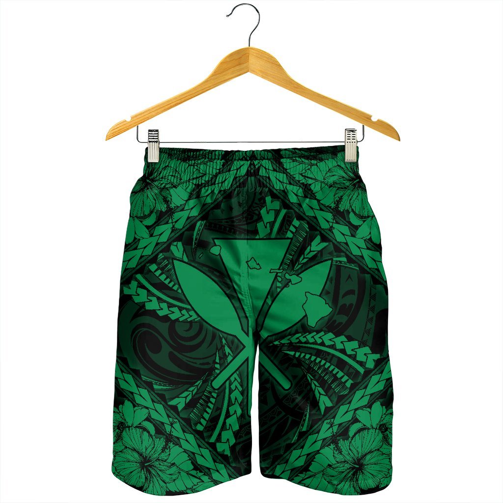 Hawaiian Map Kanaka Hibiscus Green Polynesian Men's Shorts - AH - Polynesian Pride