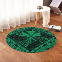 Hawaiian Map Kanaka Hibiscus Green Polynesian Round Carpet - AH - Polynesian Pride