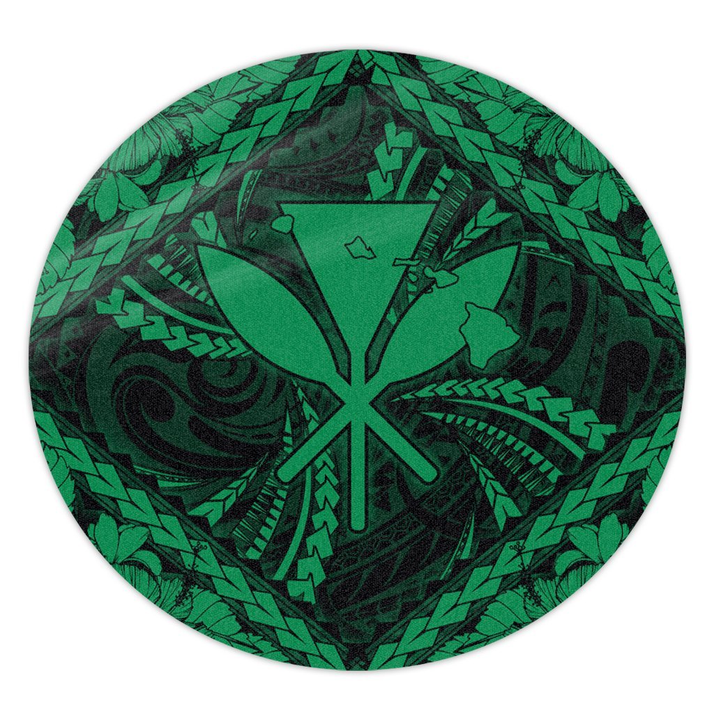 Hawaiian Map Kanaka Hibiscus Green Polynesian Round Carpet - AH Round Carpet Luxurious Plush - Polynesian Pride