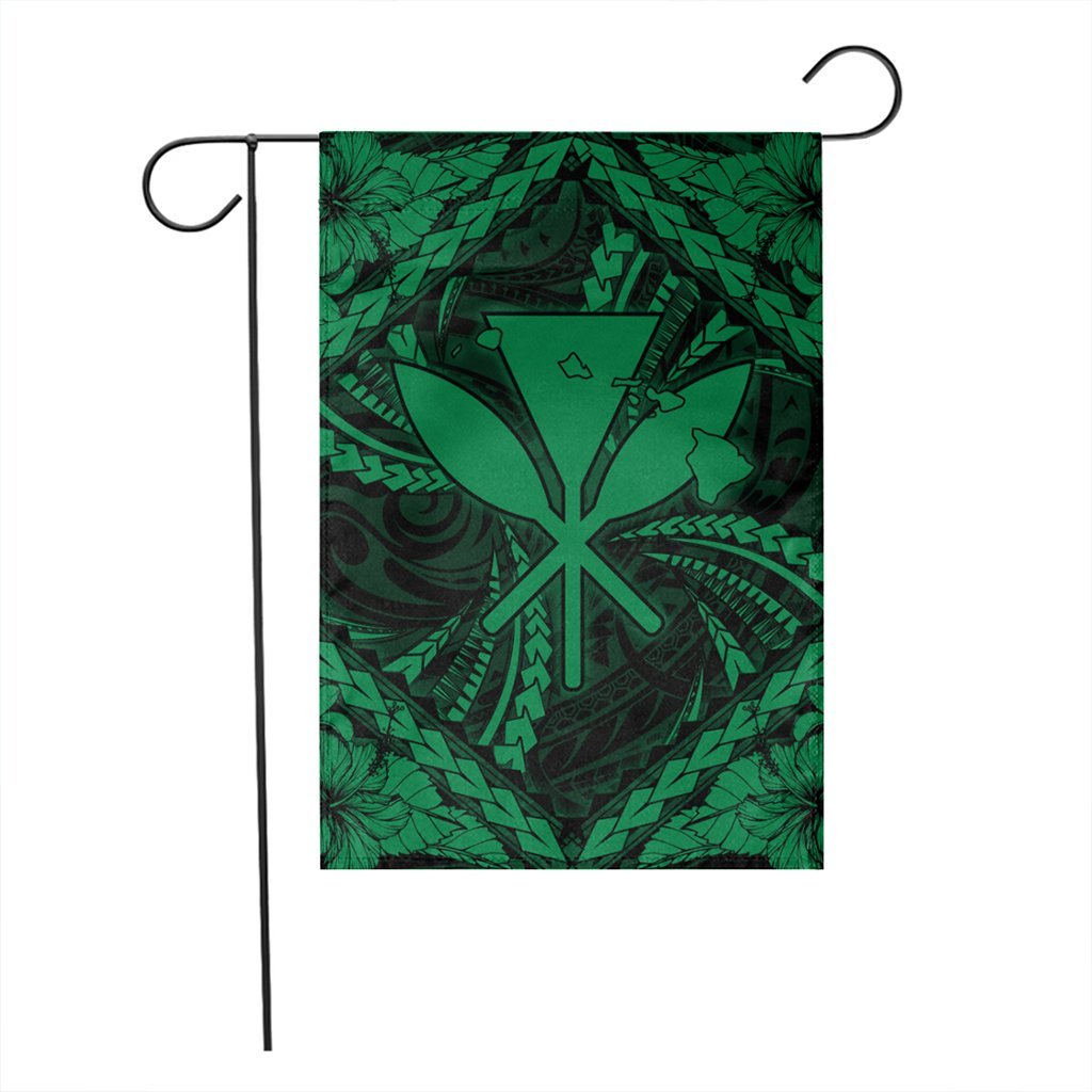 Hawaiian Map Kanaka Hibiscus Green Polynesian Flag - AH - Polynesian Pride