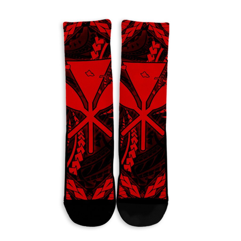 Hawaiian Map Kanaka Hibiscus Red Polynesian Crew Socks - AH - Polynesian Pride