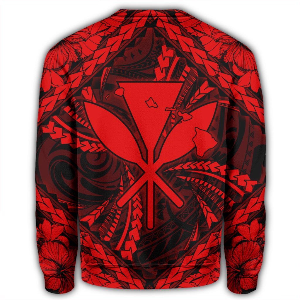 Hawaiian Map Kanaka Hibiscus Red Polynesian Sweatshirt - AH - Polynesian Pride
