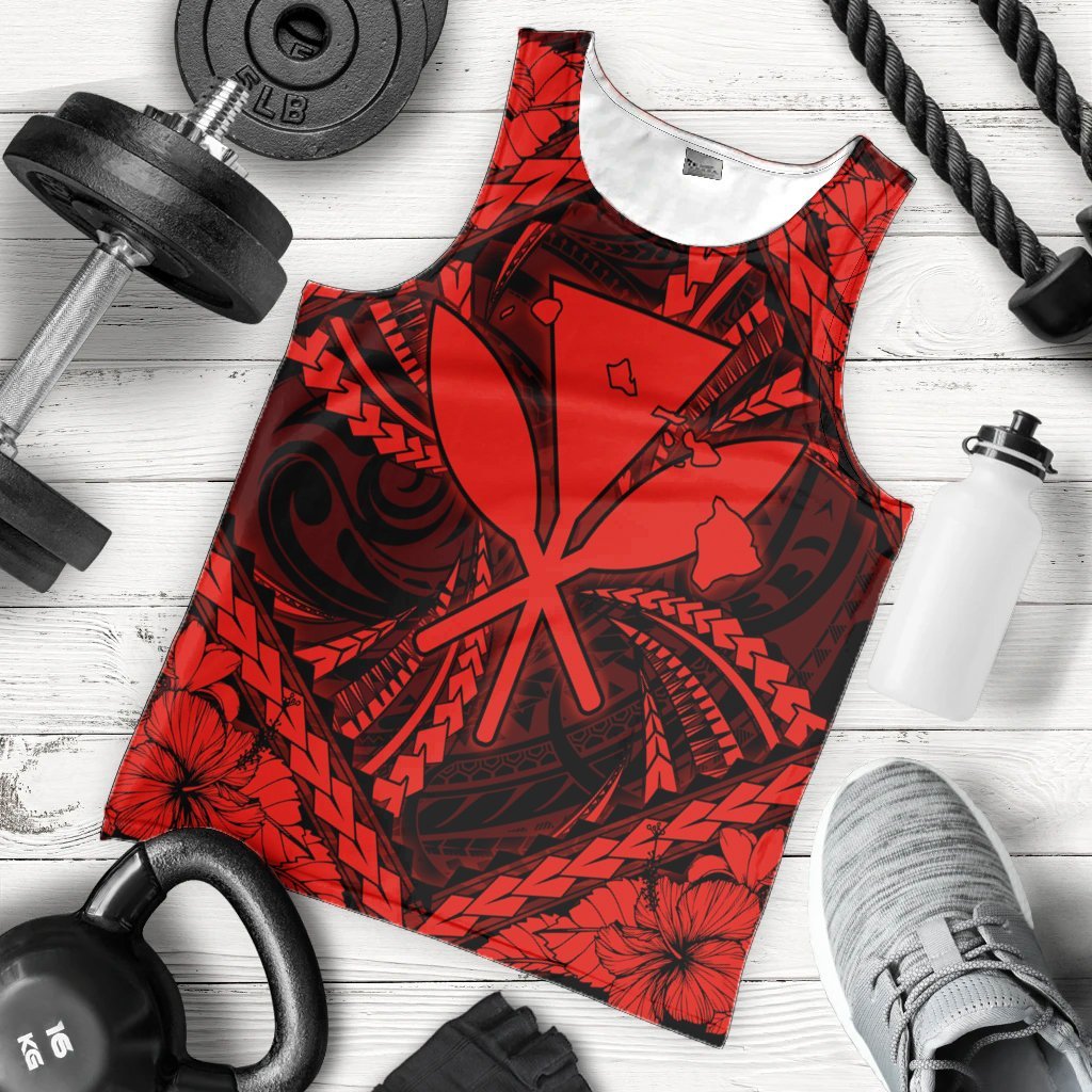 Hawaiian Map Kanaka Hibiscus Red Polynesian Tank Top - AH - Polynesian Pride
