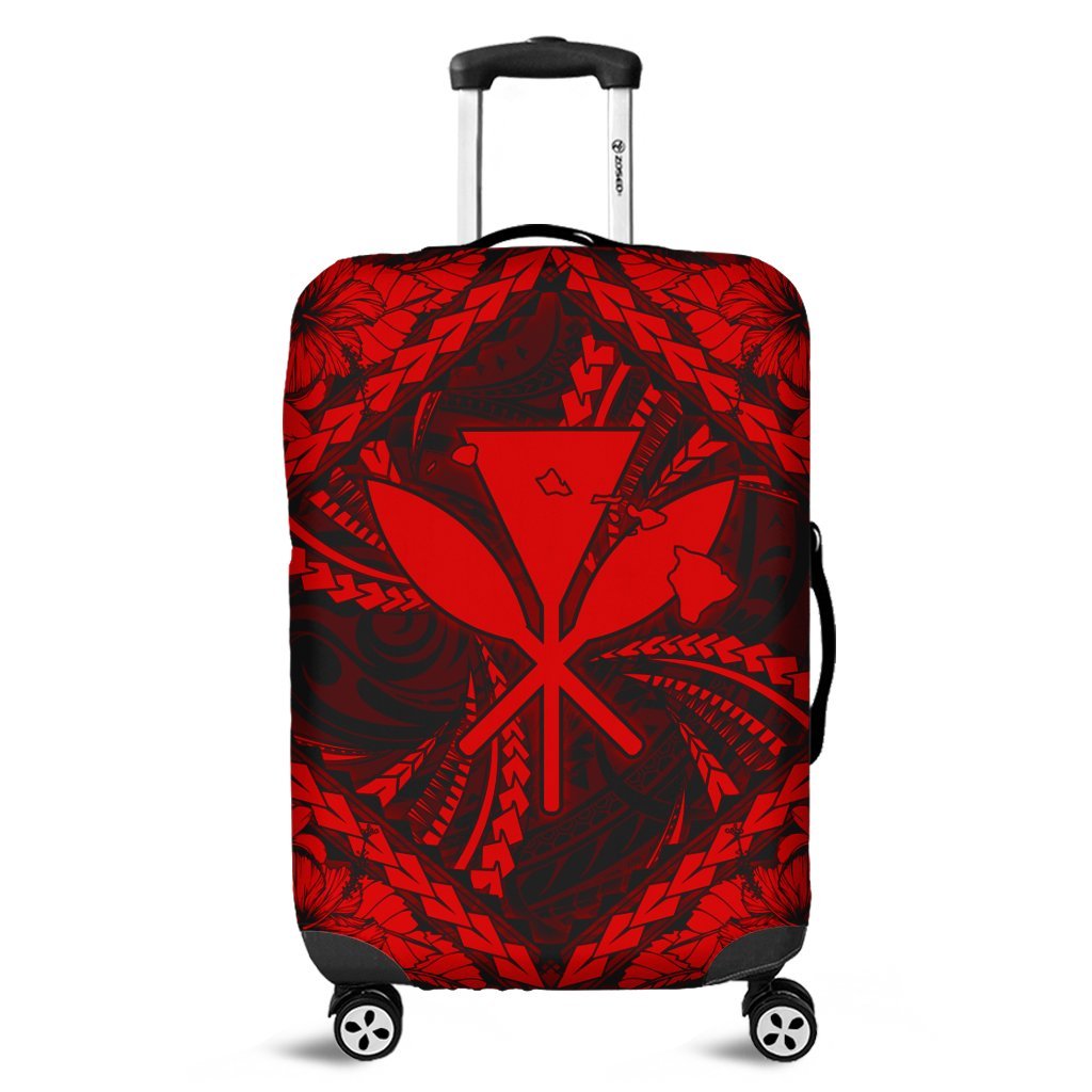 Hawaiian Map Kanaka Hibiscus Red Polynesian Luggage Covers - AH Black - Polynesian Pride