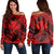 Hawaiian Map Kanaka Hibiscus Red Polynesian Women's Off Shoulder Sweater - AH Black - Polynesian Pride