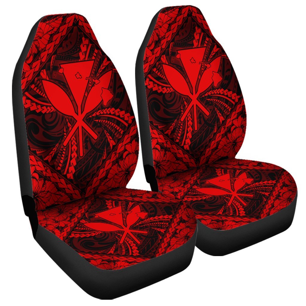 Hawaiian Map Kanaka Hibiscus Red Polynesian Car Seat Covers - AH Universal Fit Black - Polynesian Pride