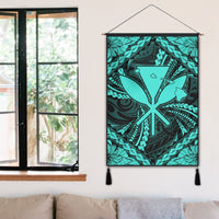 Hawaiian Map Kanaka Hibiscus Turquoise Polynesian Hanging Poster - AH - Polynesian Pride