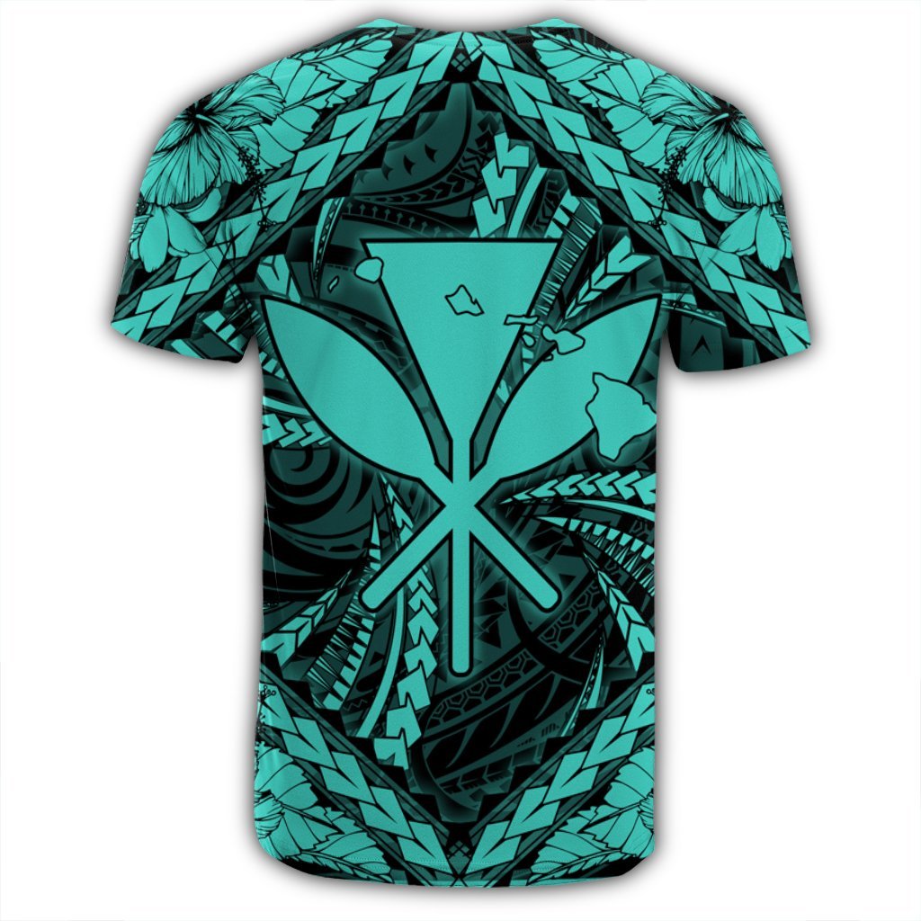 Hawaiian Map Kanaka Hibiscus Turquoise Polynesian T Shirt - Polynesian Pride