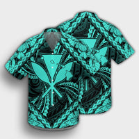 Hawaiian Map Kanaka Hibiscus Turquoise Polynesian Hawaiian Shirt - AH - Polynesian Pride