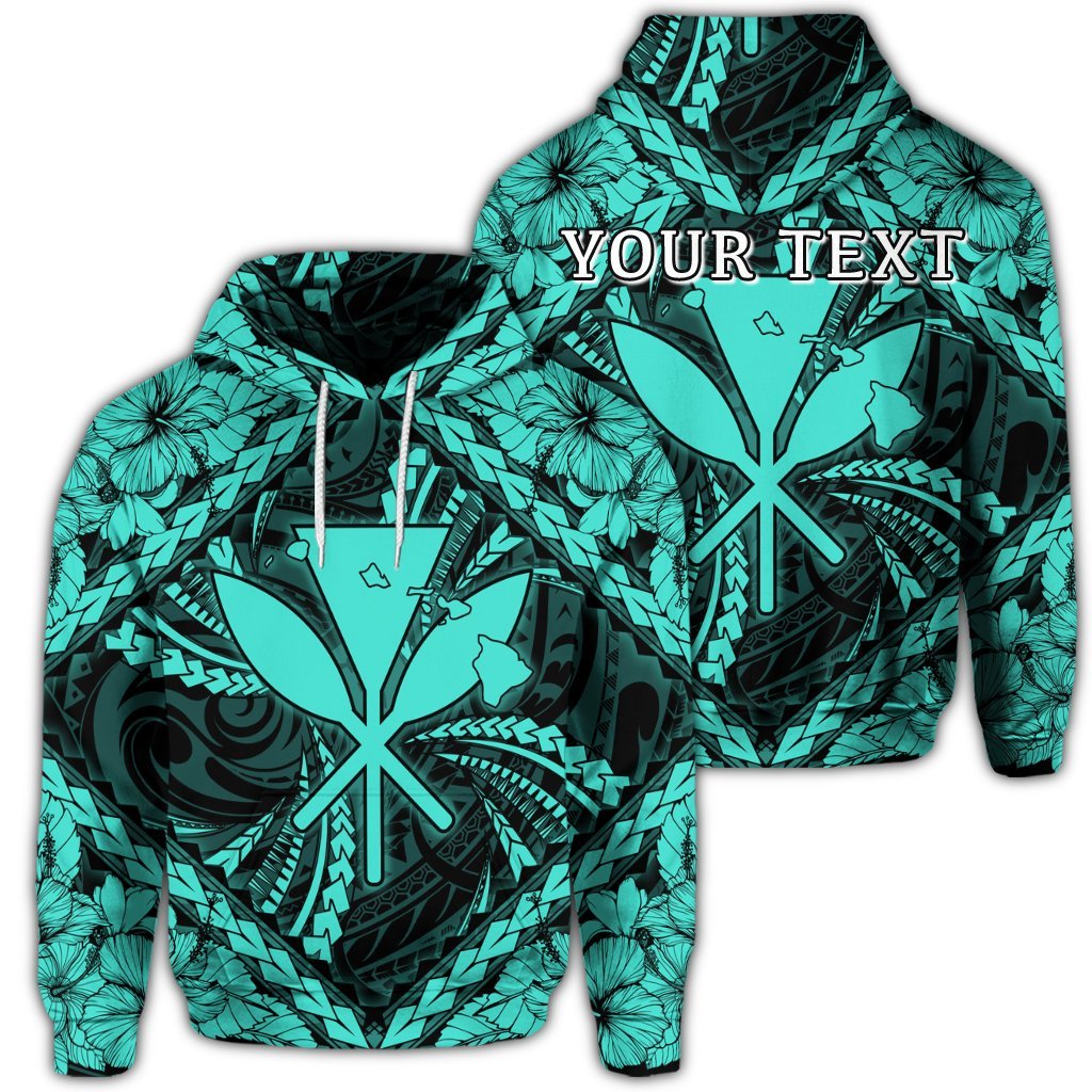 Custom Hawaiian Map Kanaka Hibiscus Turquoise Polynesian Hoodie Unisex Art - Polynesian Pride