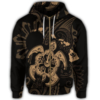 Hawaiian Map Kanaka Hibiscus Turtle Gold Polynesian Zip Hoodie - Polynesian Pride