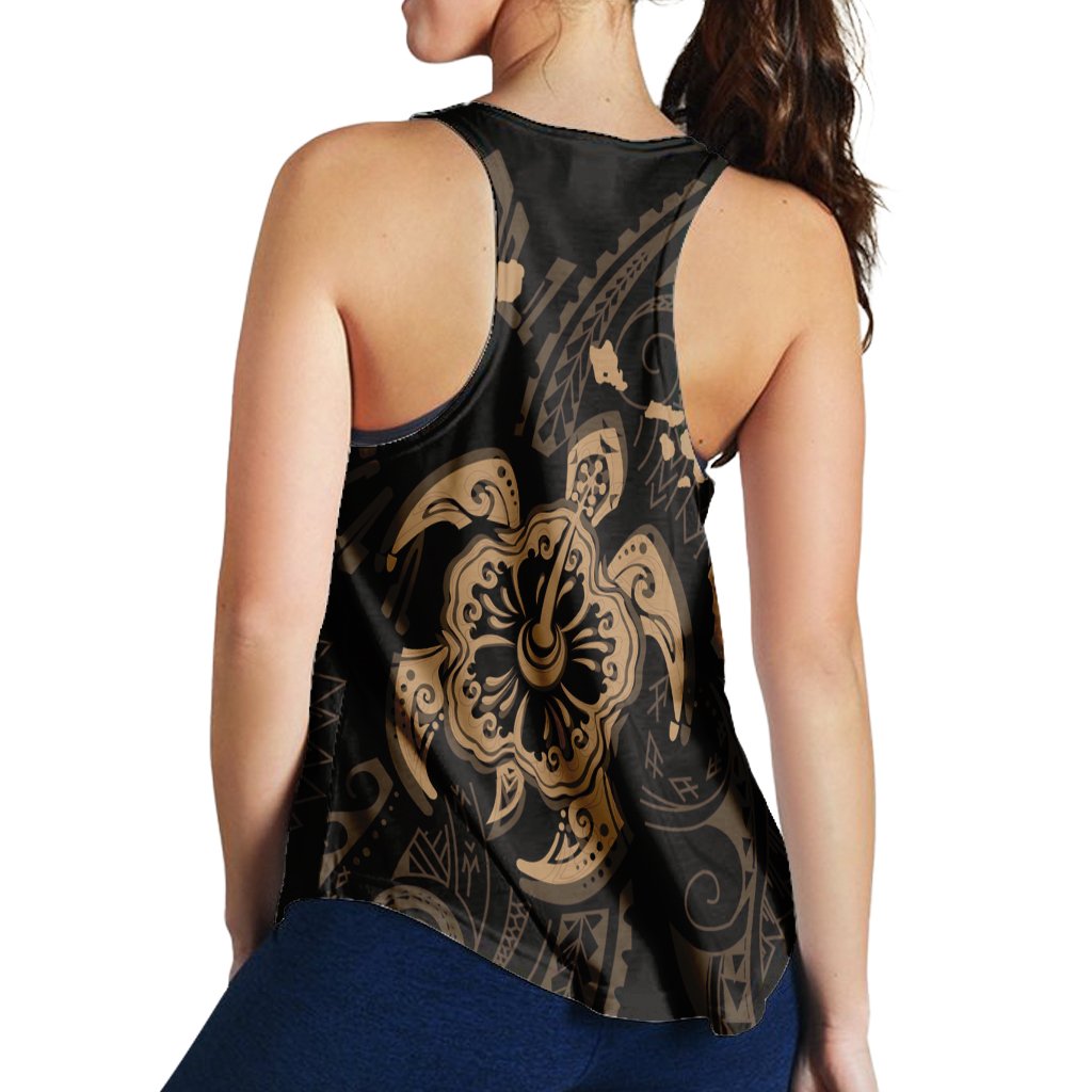 Hawaiian Map Kanaka Hibiscus Turtle Gold Polynesian Racerback Tank - AH - Polynesian Pride