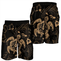 Hawaiian Map Kanaka Hibiscus Turtle Gold Polynesian Men's Shorts - AH - Polynesian Pride