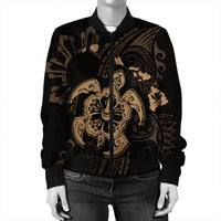 Hawaiian Map Kanaka Hibiscus Turtle Gold Polynesian Bomber Jacket - AH - Polynesian Pride