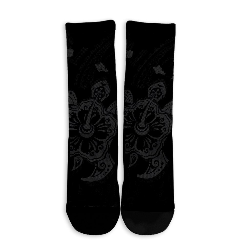 Hawaiian Map Kanaka Hibiscus Turtle Gray Polynesian Crew Socks - AH - Polynesian Pride