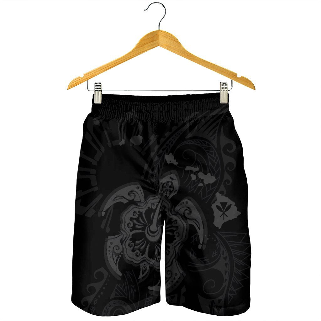 Hawaiian Map Kanaka Hibiscus Turtle Gray Polynesian Men's Shorts - AH - Polynesian Pride