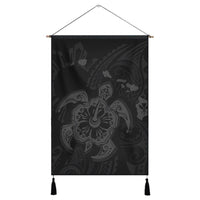 Hawaiian Map Kanaka Hibiscus Turtle Gray Polynesian Hanging Poster - AH Hanging Poster Cotton And Linen - Polynesian Pride