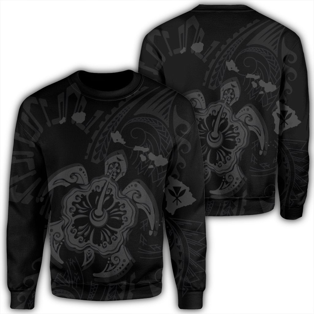 Hawaiian Map Kanaka Hibiscus Turtle Gray Polynesian Sweatshirt - AH Unisex Black - Polynesian Pride