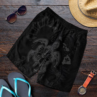 Hawaiian Map Kanaka Hibiscus Turtle Gray Polynesian Men's Shorts - AH Art - Polynesian Pride