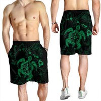 Hawaiian Map Kanaka Hibiscus Turtle Green Polynesian Men's Shorts - AH - Polynesian Pride