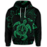Hawaiian Map Kanaka Hibiscus Turtle Green Polynesian Hoodie - Polynesian Pride