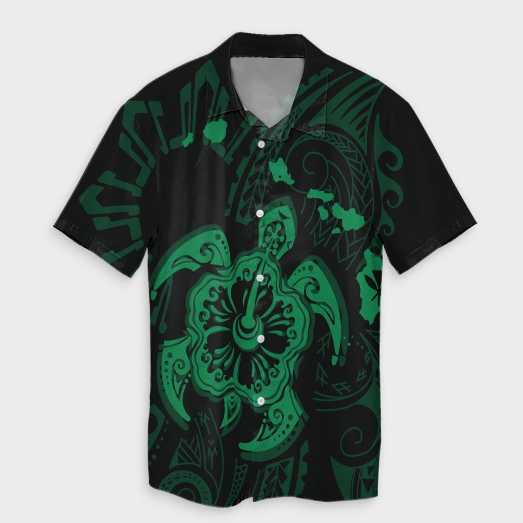 Hawaiian Map Kanaka Hibiscus Turtle Green Polynesian Hawaiian Shirt - AH Unisex Black - Polynesian Pride