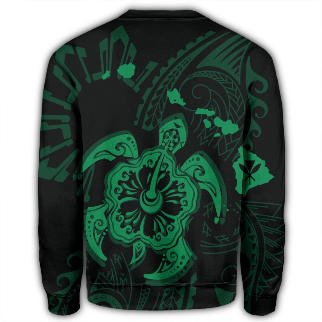 Hawaiian Map Kanaka Hibiscus Turtle Green Polynesian Sweatshirt - AH - Polynesian Pride