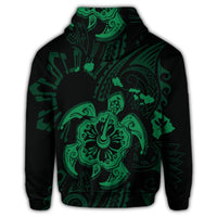 Hawaiian Map Kanaka Hibiscus Turtle Green Polynesian Hoodie - Polynesian Pride