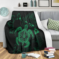 Hawaiian Map Kanaka Hibiscus Turtle Green Polynesian Premium Blankets - AH - Polynesian Pride