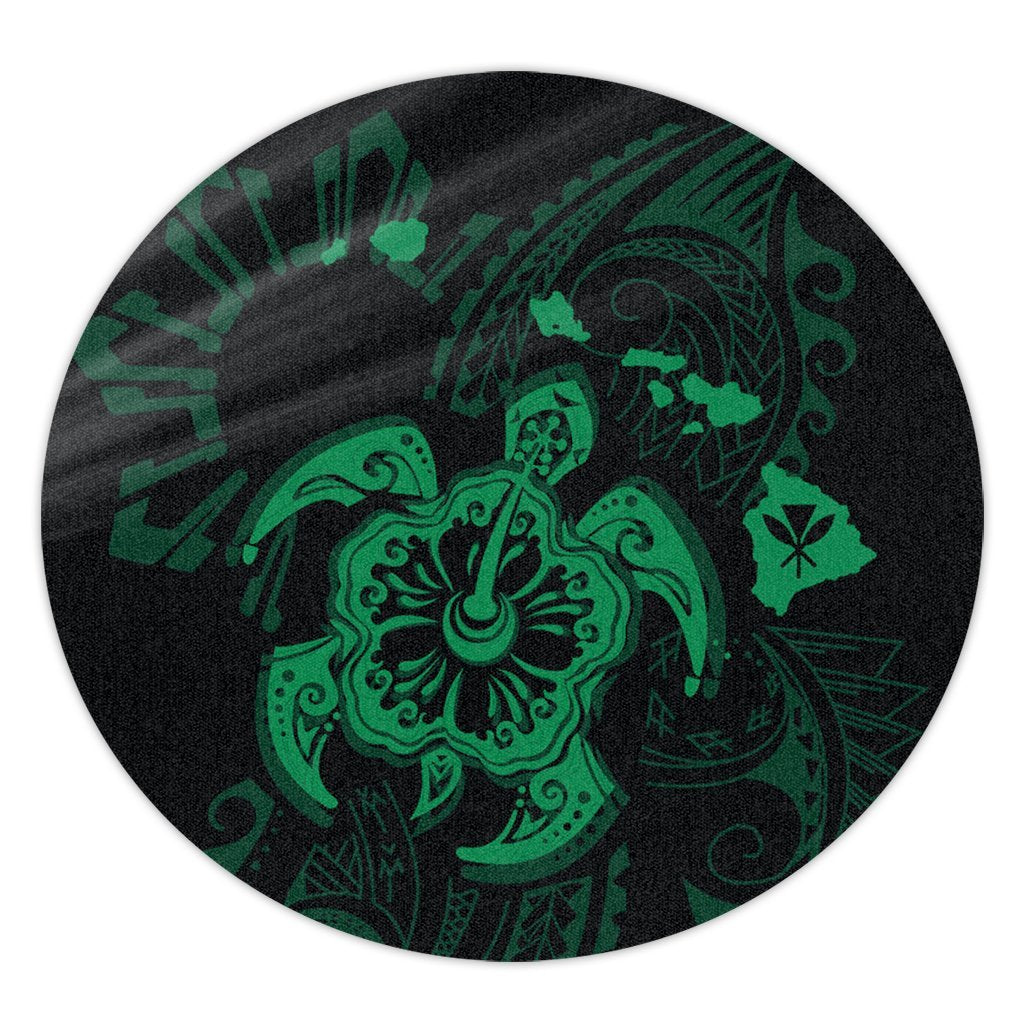 Hawaiian Map Kanaka Hibiscus Turtle Green Polynesian Round Carpet - AH Round Carpet Luxurious Plush - Polynesian Pride