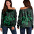 Hawaiian Map Kanaka Hibiscus Turtle Green Polynesian Women's Off Shoulder Sweater - AH Black - Polynesian Pride