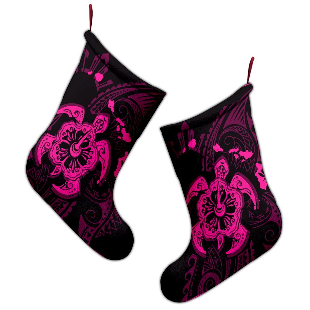 Hawaiian Map Kanaka Hibiscus Turtle Pink Polynesian Christmas Stocking - AH - Polynesian Pride