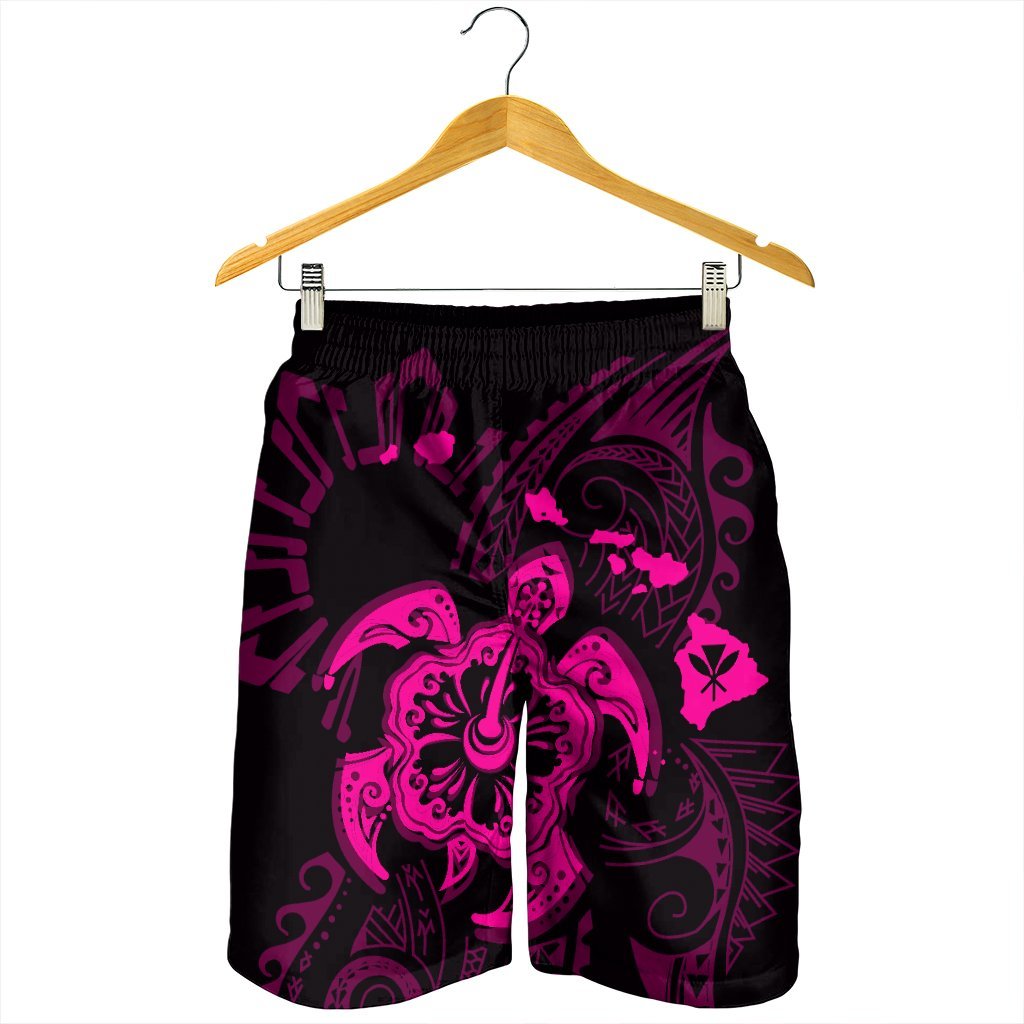 Hawaiian Map Kanaka Hibiscus Turtle Pink Polynesian Men's Shorts - AH - Polynesian Pride