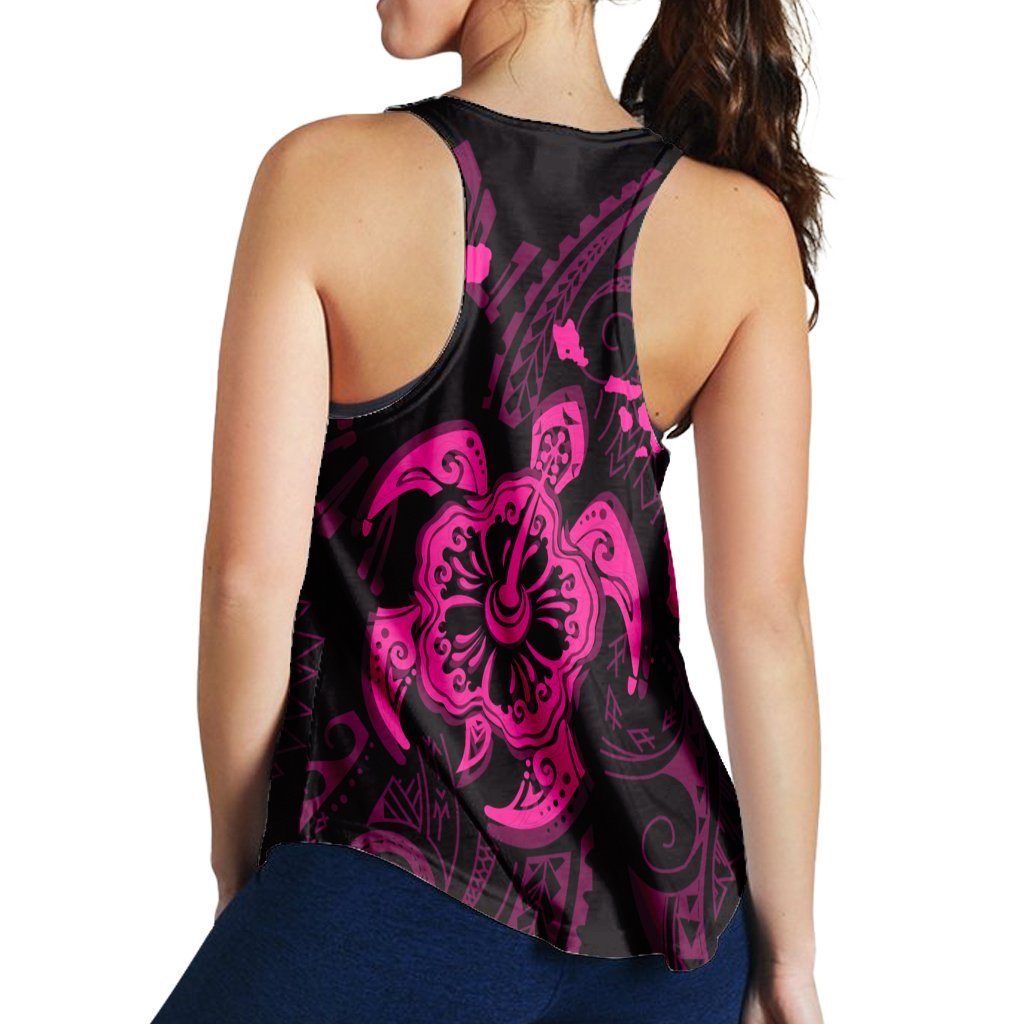 Hawaiian Map Kanaka Hibiscus Turtle Pink Polynesian Racerback Tank - AH - Polynesian Pride