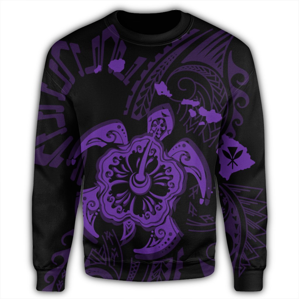 Hawaiian Map Kanaka Hibiscus Turtle Purple Polynesian Sweatshirt - AH - Polynesian Pride