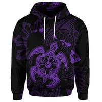 Custom Hawaiian Map Kanaka Hibiscus Turtle Purple Polynesian Hoodie - Polynesian Pride