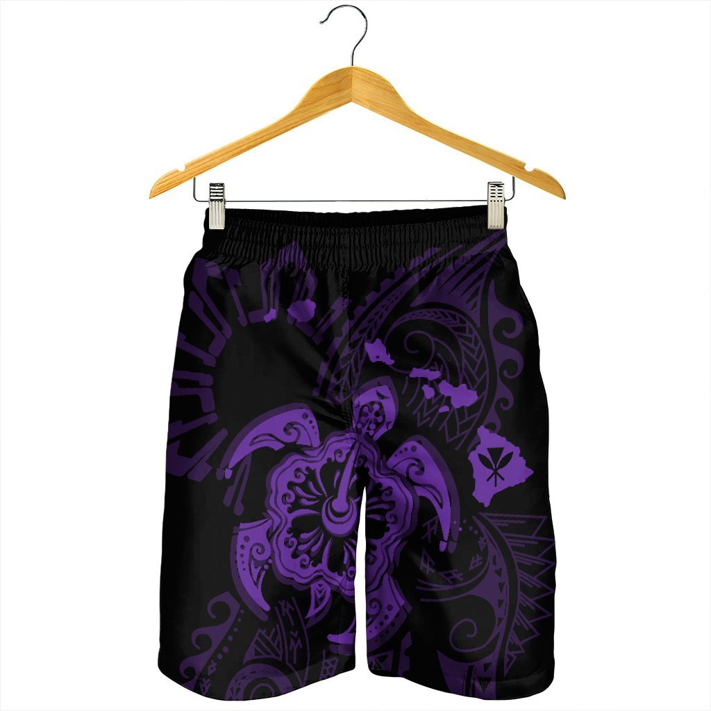 Hawaiian Map Kanaka Hibiscus Turtle Purple Polynesian Men's Shorts - AH - Polynesian Pride