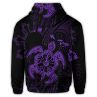 Hawaiian Map Kanaka Hibiscus Turtle Purple Polynesian Zip Hoodie - Polynesian Pride