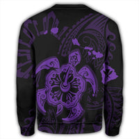 Hawaiian Map Kanaka Hibiscus Turtle Purple Polynesian Sweatshirt - AH - Polynesian Pride