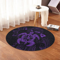 Hawaiian Map Kanaka Hibiscus Turtle Purple Polynesian Round Carpet - AH - Polynesian Pride