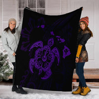 Hawaiian Map Kanaka Hibiscus Turtle Purple Polynesian Premium Blankets - AH - Polynesian Pride
