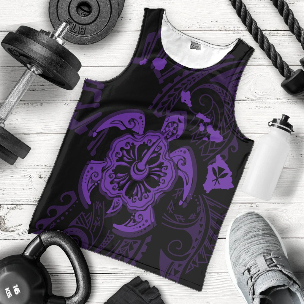 Hawaiian Map Kanaka Hibiscus Turtle Purple Polynesian Tank Top - AH - Polynesian Pride