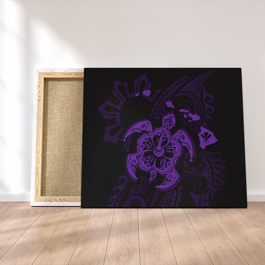 Hawaiian Map Kanaka Hibiscus Turtle Purple Polynesian Canvas - AH Canvas Poly-cotton - Polynesian Pride