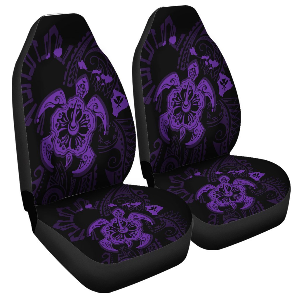 Hawaiian Map Kanaka Hibiscus Turtle Purple Polynesian Car Seat Covers - AH Universal Fit Black - Polynesian Pride