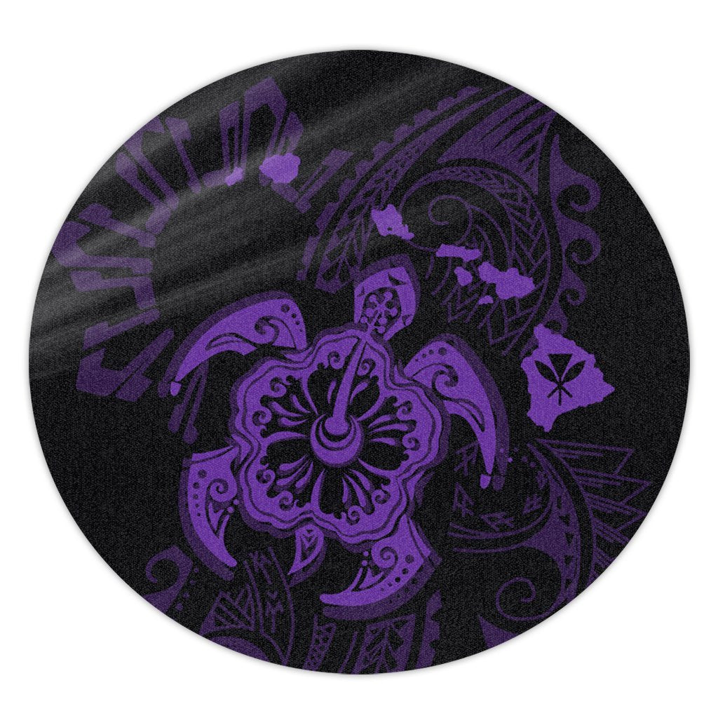 Hawaiian Map Kanaka Hibiscus Turtle Purple Polynesian Round Carpet - AH Round Carpet Luxurious Plush - Polynesian Pride