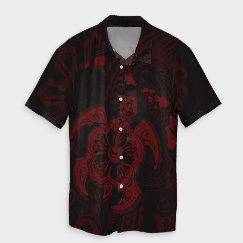 Hawaiian Map Kanaka Hibiscus Turtle Red Polynesian Hawaiian Shirt - AH Unisex Black - Polynesian Pride