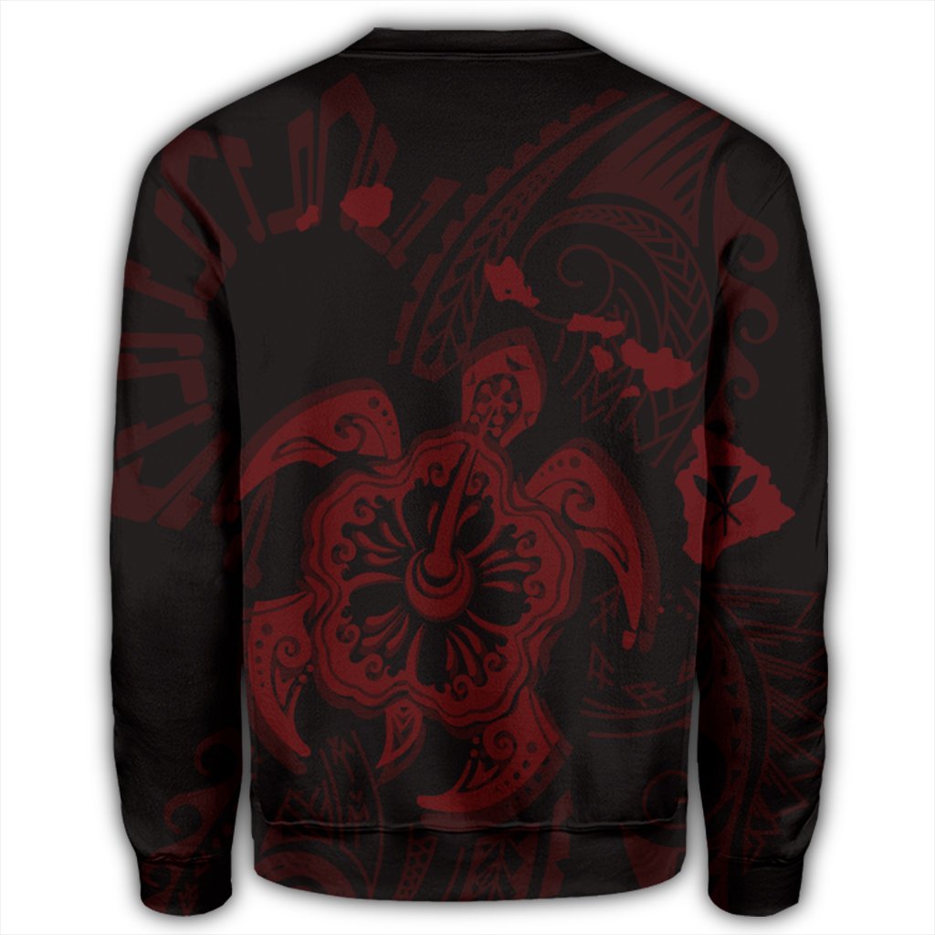Hawaiian Map Kanaka Hibiscus Turtle Red Polynesian Sweatshirt - AH - Polynesian Pride