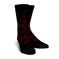 Hawaiian Map Kanaka Hibiscus Turtle Red Polynesian Crew Socks - AH - Polynesian Pride