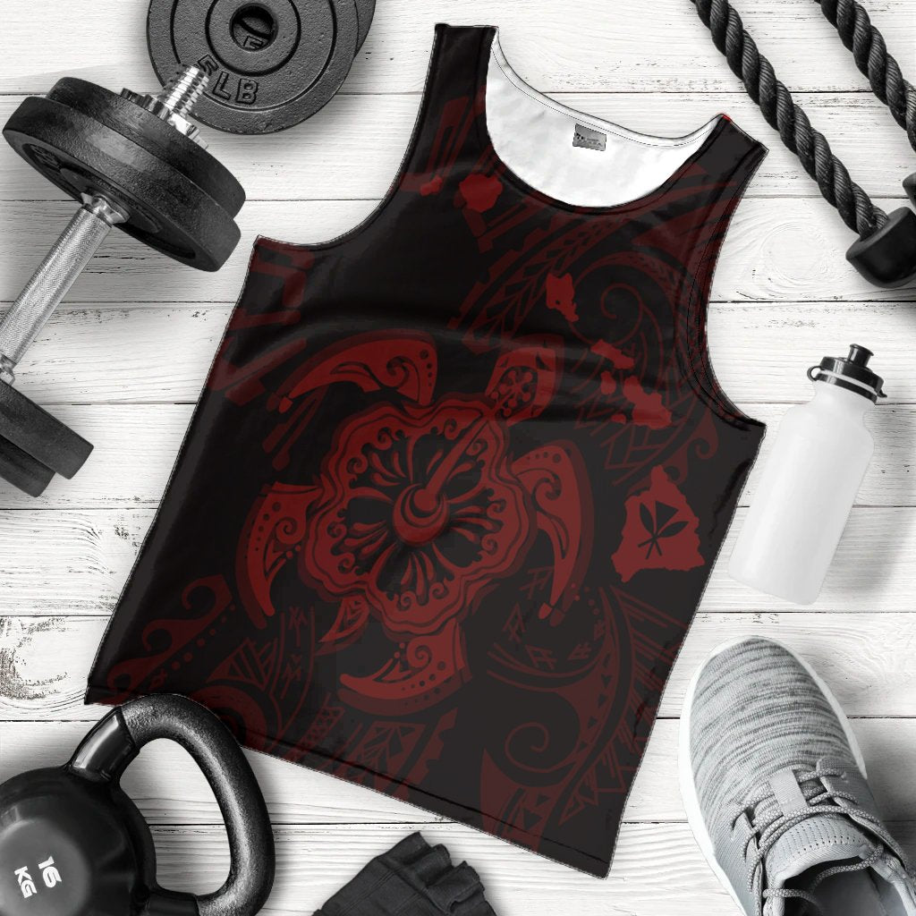 Hawaiian Map Kanaka Hibiscus Turtle Red Polynesian Tank Top - AH - Polynesian Pride
